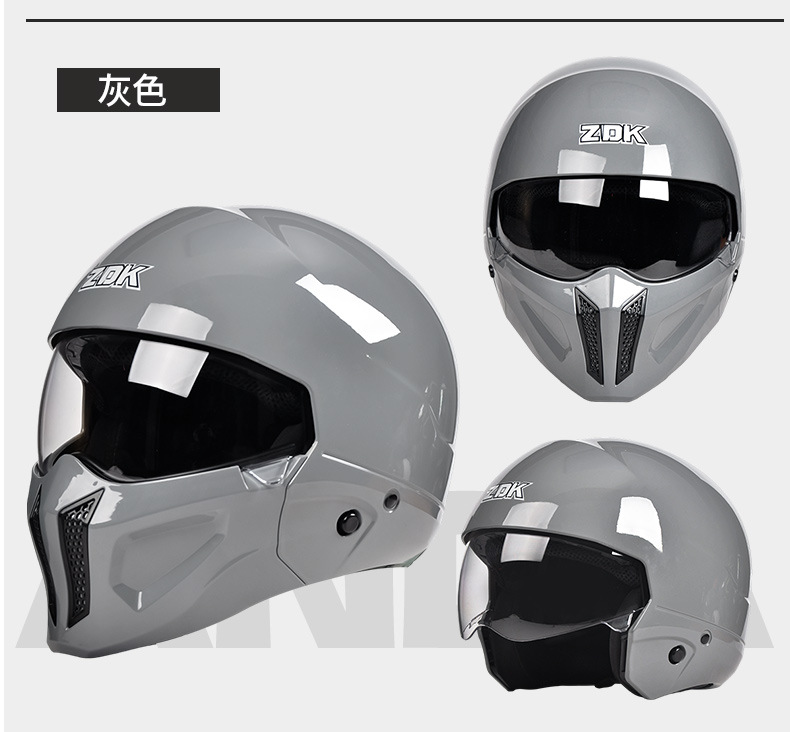 3C Motorcycle Scorpion Helmet for Men and Women, Winter Riding Motorcycle Cruising Combination Full-Face Helmet, Retro Three-Quarter Helmet