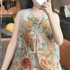 凤穿牡丹2026夏季新款新中式国风重工刺绣马甲女薄款坎肩马夹上衣
