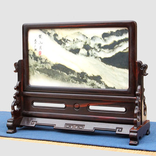 Redwood Big Red Sour Branches Inlaid Marble Table Screen Screen Inserted Chinese Style Solid Wood Zhongtang Home Classical Screen Ornaments