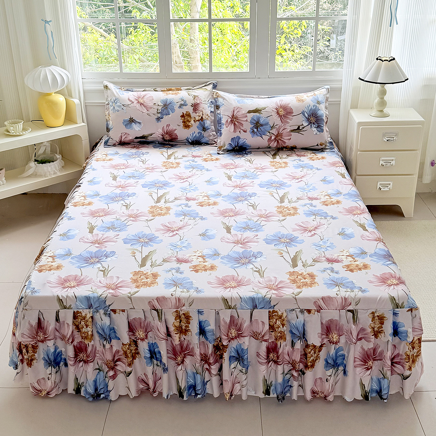 2026 princesa coreana vestido de cama antideslizante doble cubierta lateral cama de encaje cama de cama de gazebo vestido de cama de tres piezas image 9