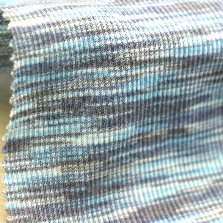 锻彩罗纹螺纹布针织纬编服装面料TC涤棉色织锻彩段彩2x2罗纹布料