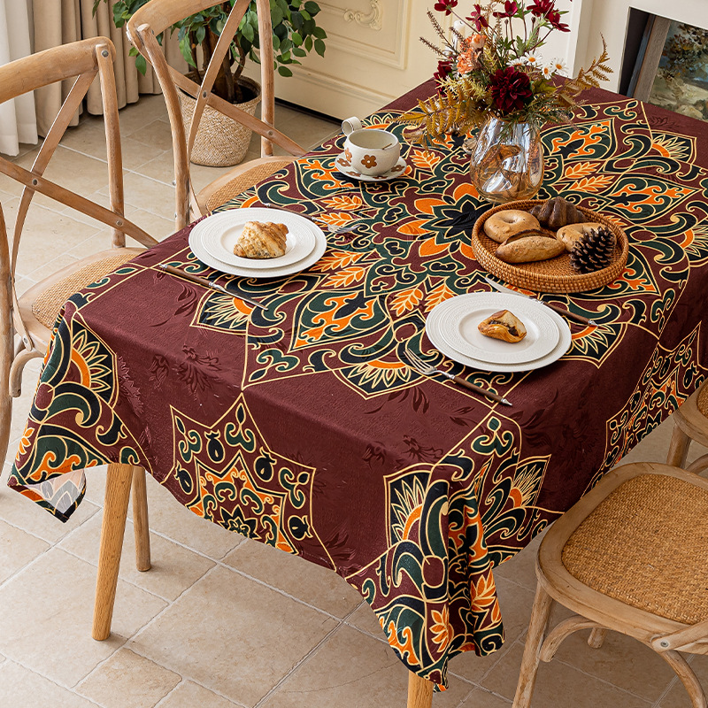 Mantel jacquard vintage Mumbak, mantel festivo con diseño Mumbak, resistente a las arrugas, grueso, para mesa de comedor, mesa de café.