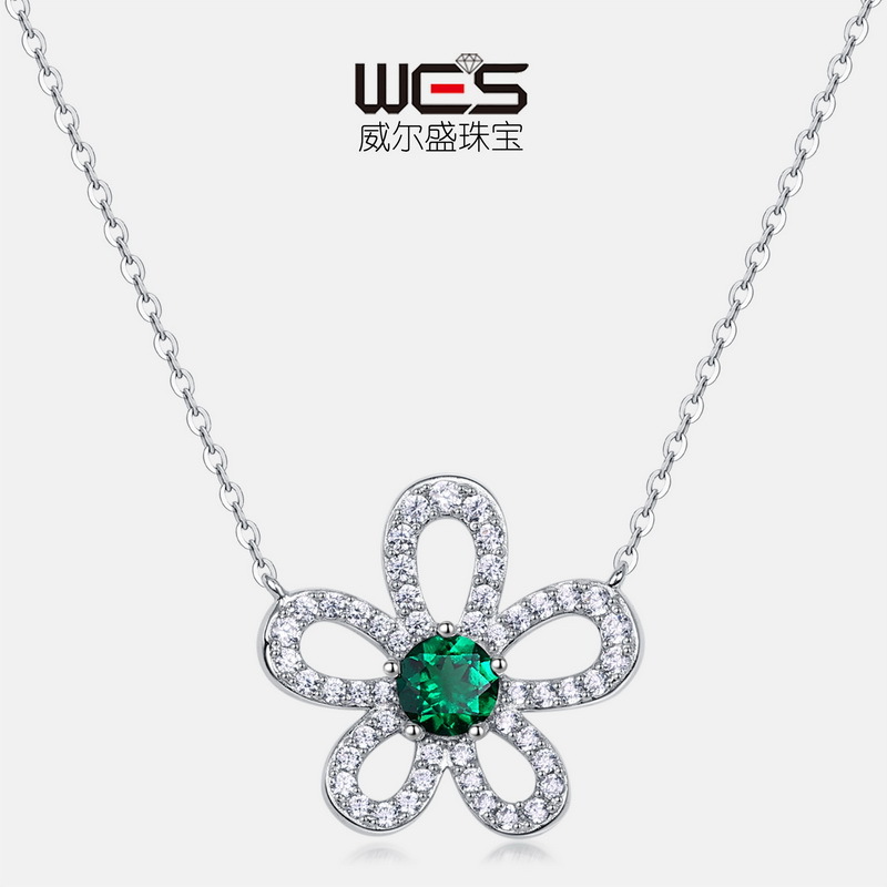 Collar de esmeralda de cultivo de flores personalizadas transfronterizo S925 con incrustaciones de plata para cultivar tesoro de color cadena de clavícula de lujo ligero retro