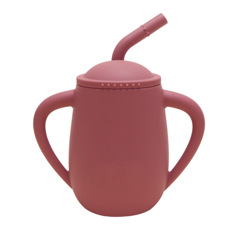 Amazon Kids Drinking Cup Water Absorbable Dual Ear Handle Anti-Deslizante Anti-Fugas Diseño Silicone Straw Drinking Cup