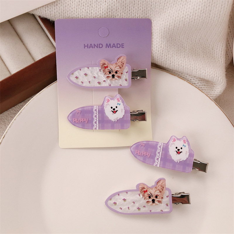 Lindas pinzas para el cabello de par de cachorros para mascotas, pinzas sin marcas de corazón de niña linda, pinzas de flequillo dulces y versátiles, accesorios para el cabello de dibujos animados