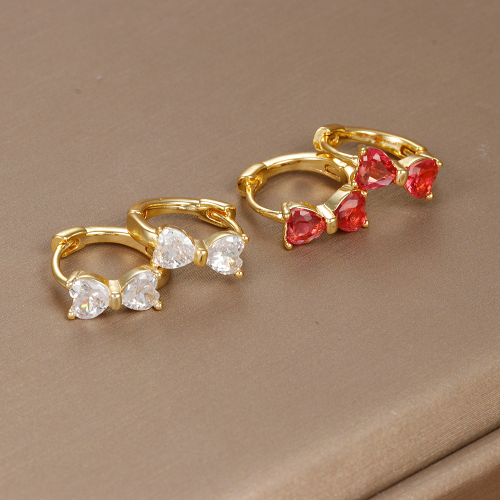 1 Pair Ig Style Shiny Bow Knot Plating Inlay Copper Zircon 18k Gold Plated Earrings display picture 3