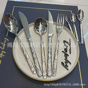 [Light luxury rock stone pattern] Tableware, knife fork, two -piece knife fork, spoon steak, stainless steel Western food, European -style luxury