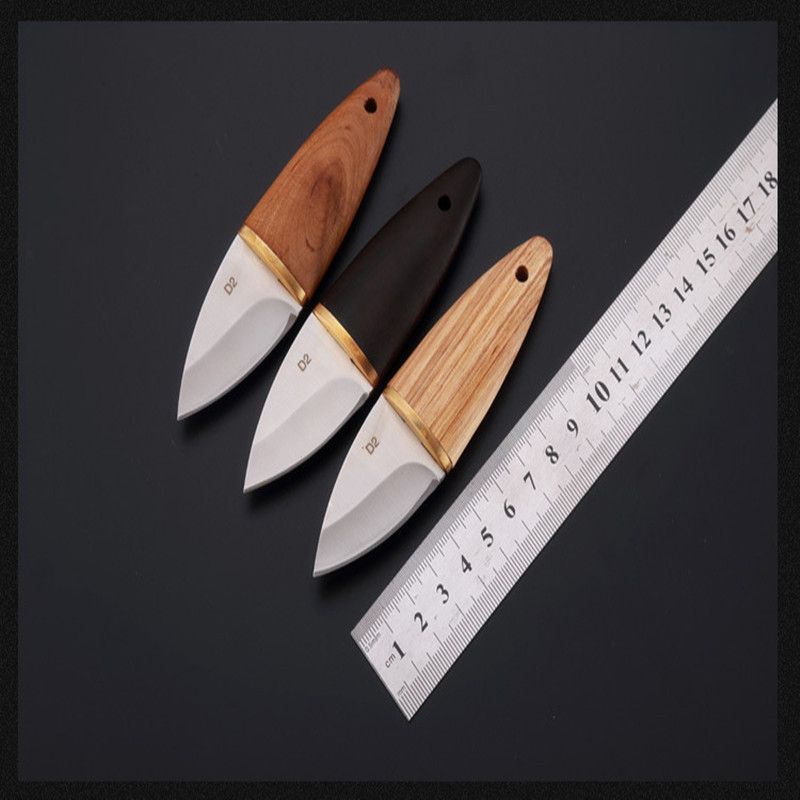 户外刀具迷你D2钢高硬度锋利水果刀折叠随身橄榄小直刀防身木柄刀