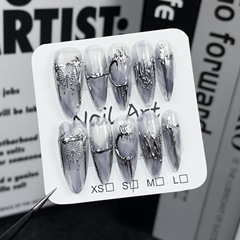 手工穿戴甲重工水彩浮雕蝴蝶美甲貼片穿戴式指甲貼義烏美甲批發