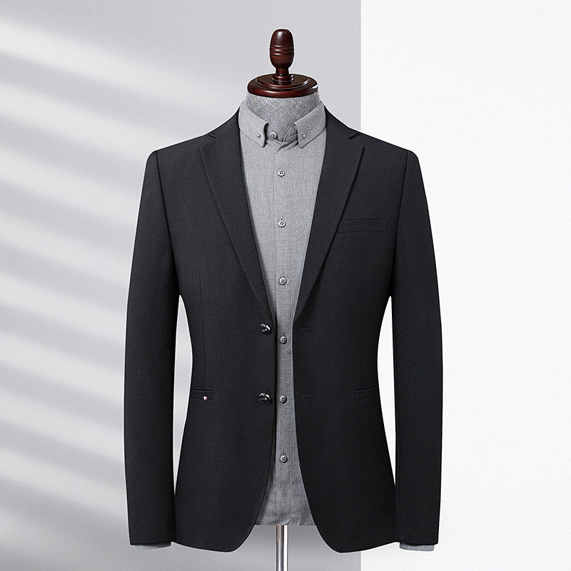Áo vest nam màu đen dáng ôm, cổ áo vest, hàng hai nút, tay dài, phong cách Hàn Quốc — Màu đen