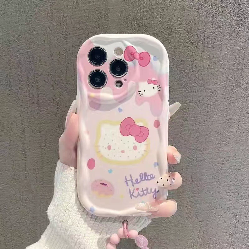 Чехол для телефона Hello Kitty, совместим с сериями iPhone 6–17 (Pro/Max/Mini/Air/E), белый с ремешком/браслетом