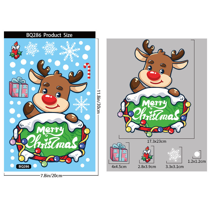 クリスマスのステッカーアマゾンの新しいサンタクロースの漫画の静電気はクリスマスの雪だるまのショーウインドーの戸のガラスのステッカーを貼ります。|undefined