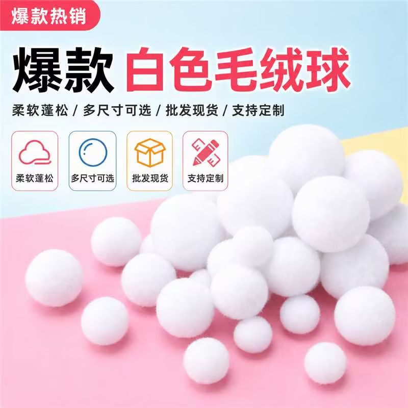 批发白色毛绒球 圣诞雪球丙纶手工棉球diy服饰鞋帽饰品辅料毛球