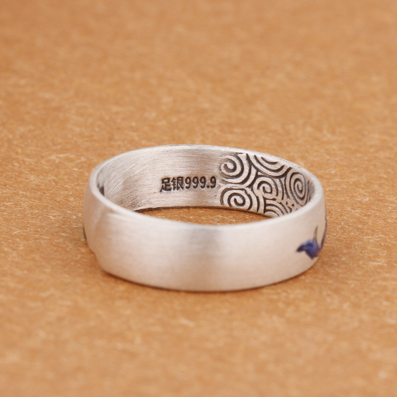 琺瑯彩銀戒指女9999純銀復古個性時尚簡約開口可調節景泰然指環