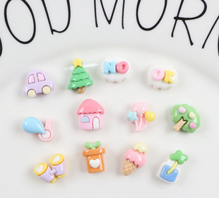Mini Glossy Small Tree House Potted Cream Glue DIY Hair Accessories Hairpin Mobile Phone Case Resin Accessories Material Wholesale