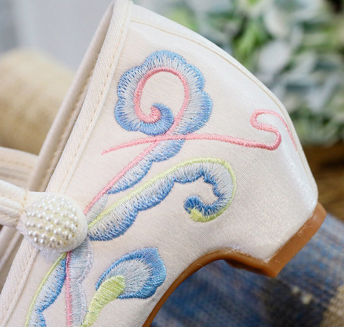 Zhidie  New Beijing Cloth Shoes Pastoral Small Fresh Hanfu Shoes Square Heel Buckle Literary Embroidered Shoes
