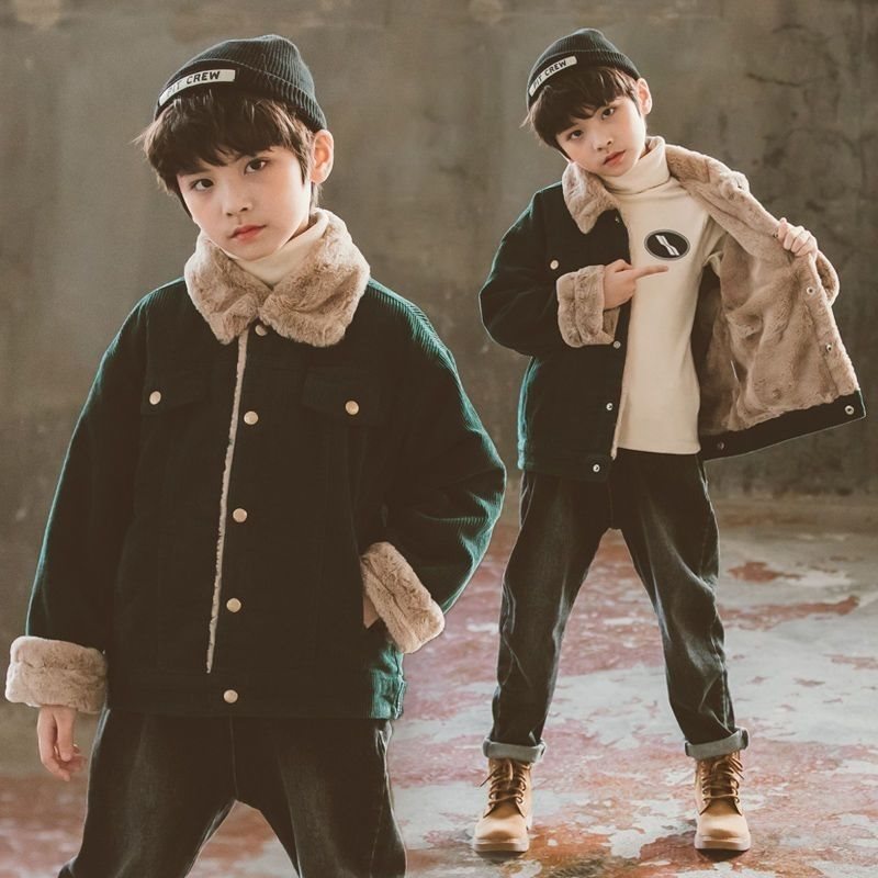 소년면 패딩 재킷 기모 큰 소년을위한 두꺼운 겨울 코트 한국식 코듀로이 코튼 패딩 코트