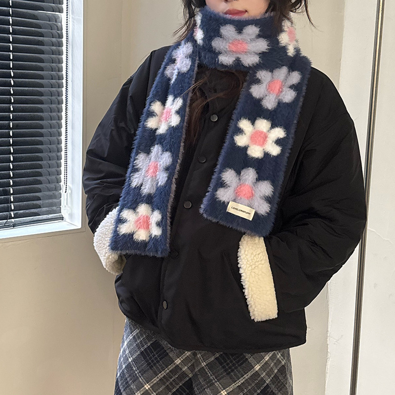 姜涩琪同款网红ins紫色花朵围巾女冬季氛围感保暖防寒围脖学生|undefined