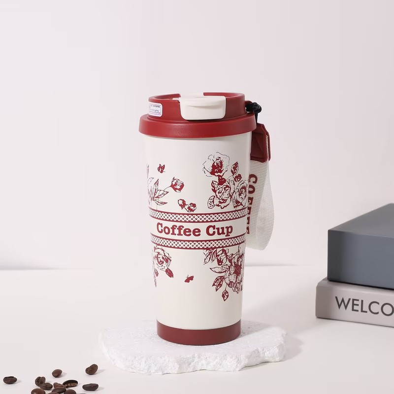 新しいスズランフラワー 316 ステンレス鋼コーヒーカップセラミックライナー断熱カップ大容量高価値ギフトウォーターカップ|undefined