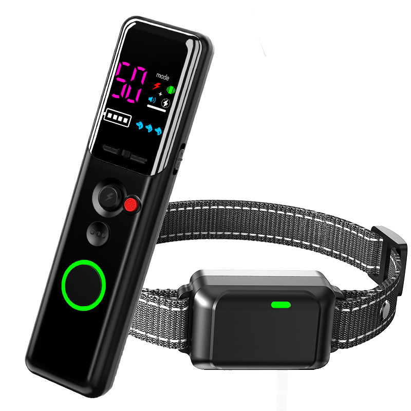 Nuevo entrenador de perros transfronterizo control remoto entrenamiento de mascotas táctico collar de choque eléctrico pantalla de color ladrido parar