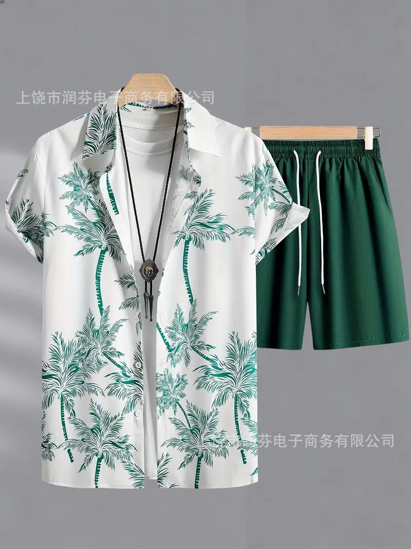 2026 viaje transfronterizo de vacaciones de viento camisa set hombre verano suelto transpirable dos piezas set mar ocio versátil