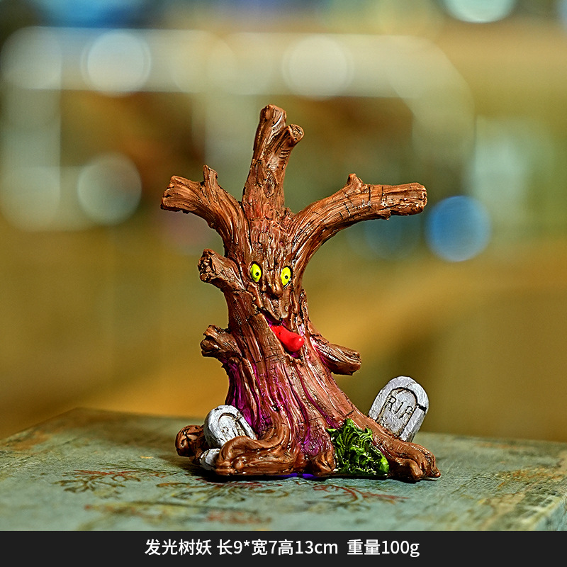 Árbol de Halloween encantado casa encantada mecedora adornos hechos a mano encantador decoración de escritorio fantasma hombre negro adornos de resina de automóvil