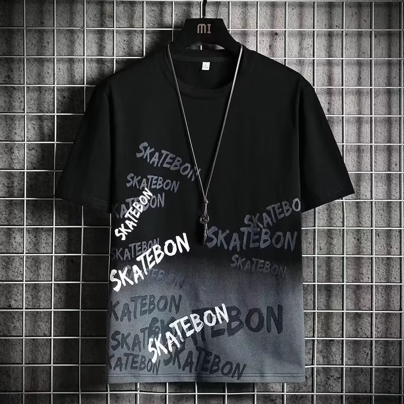 Camisa menos ropa de seda de hielo manga corta verano nuevo estilo coreano cuello redondo media manga carta Impresión digital casual top