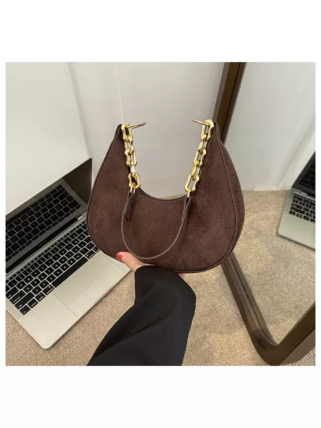 2026 new retro suede underarm bag for women, gold chain shoulder bag, niche high-end dumpling bag, cross-border
