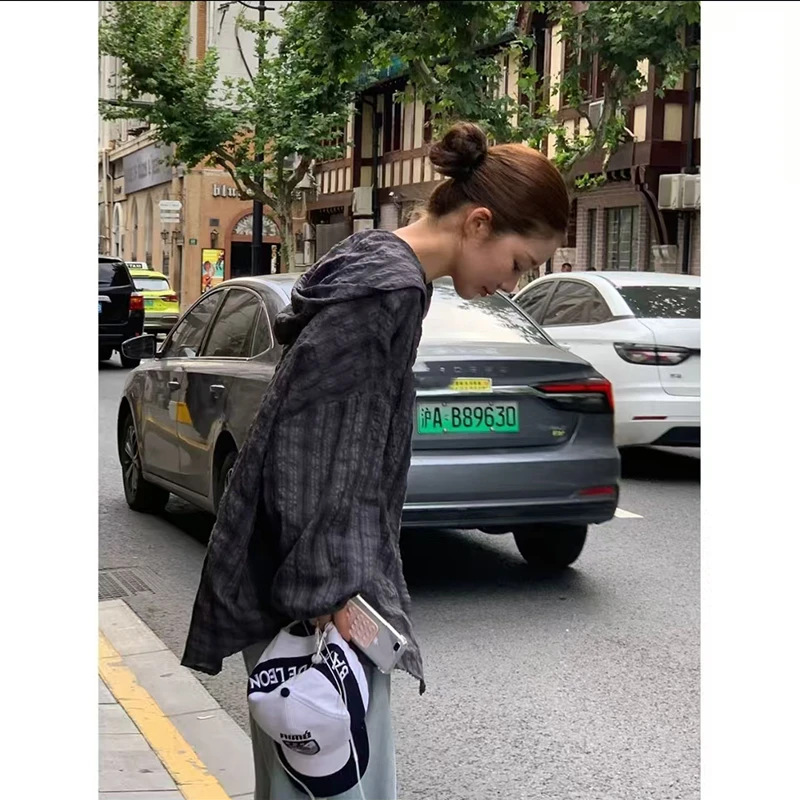 3308# 明星同款春夏季宽松衬衫潮流时尚百搭带帽防晒衬衣上衣休闲