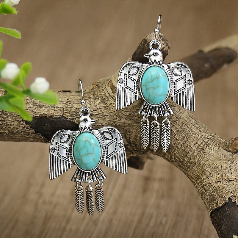 1 Pair Ethnic Style Geometric Plating Alloy Turquoise Drop Earrings display picture 9