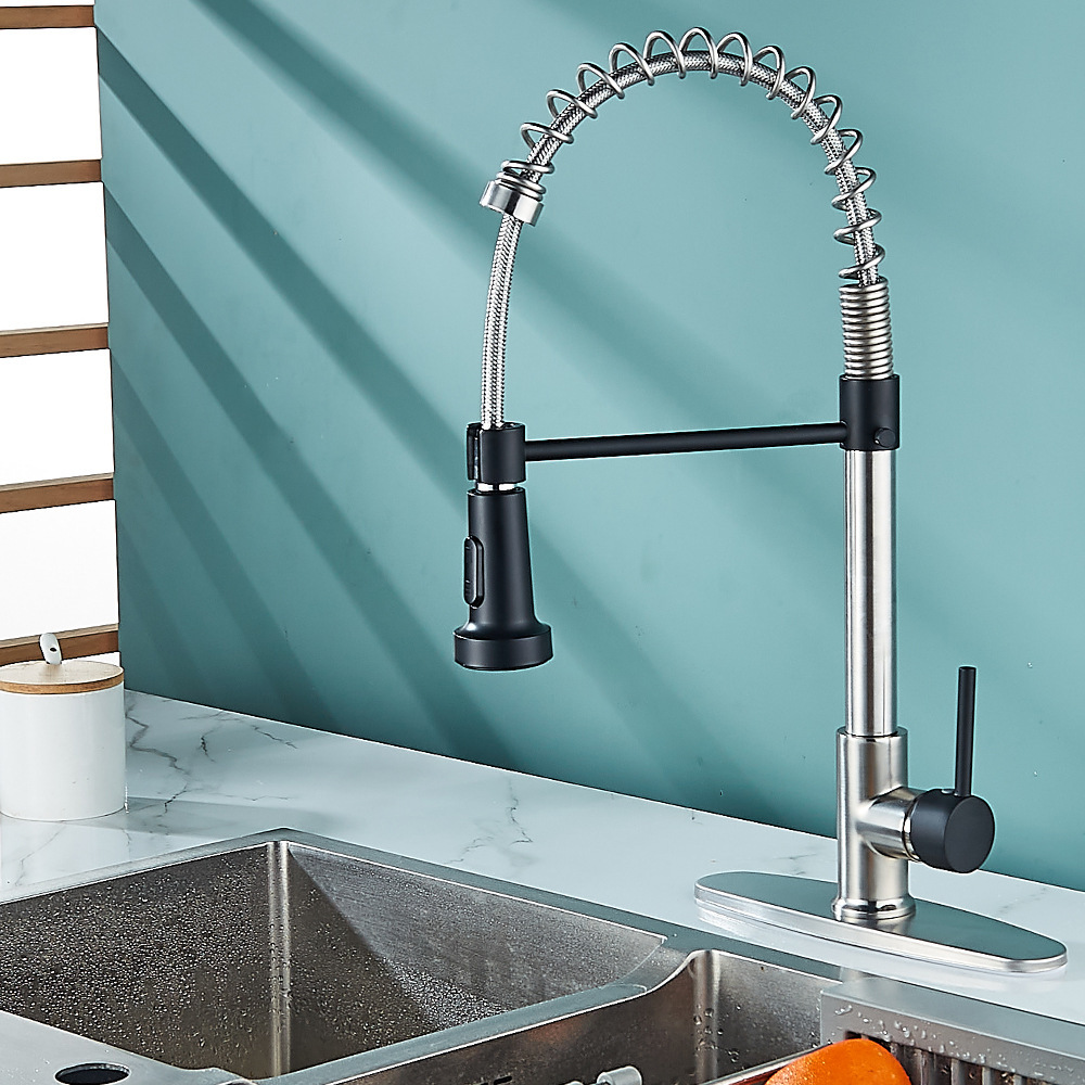 Grifos de cocina de primavera de doble función negros transfronterizos caliente y frío giratorios universales lavabo de verduras lavabo a prueba de salpicaduras