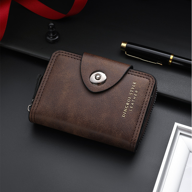 2026 New High-End Short Magnetic Buckle Wallet with Side Zipper, Multiple Card Slots, Large Capacity Card Holder, Wholesale from Manufacturer