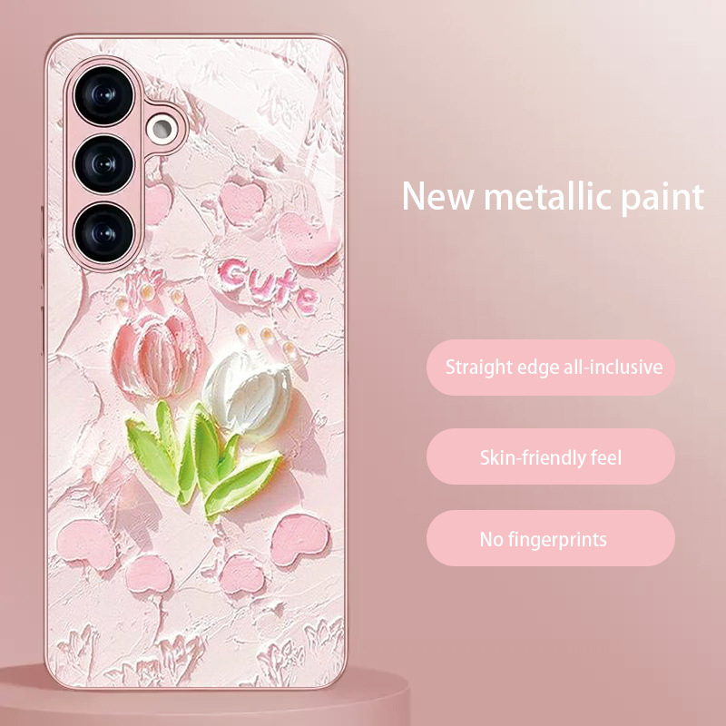 Oil Painting Tulips Are Suitable for Samsung Galaxy S25Fe Mobile Phone Case Glass S23+/S24Ultra Protective Cover