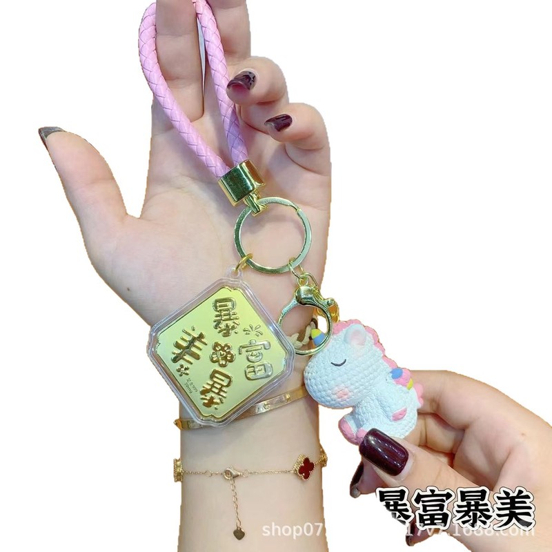 足金999公主请发财独角兽钥匙扣包包手机挂件 七夕送女友礼品批发|undefined
