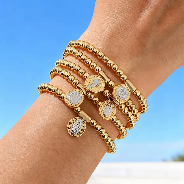 Cross-Border Xiyin Hot-Selling Bubble Portrait Bracelet, Copper Niche High-End Gold Bead String Bracelet, Valentine's Day Bracelet for Women