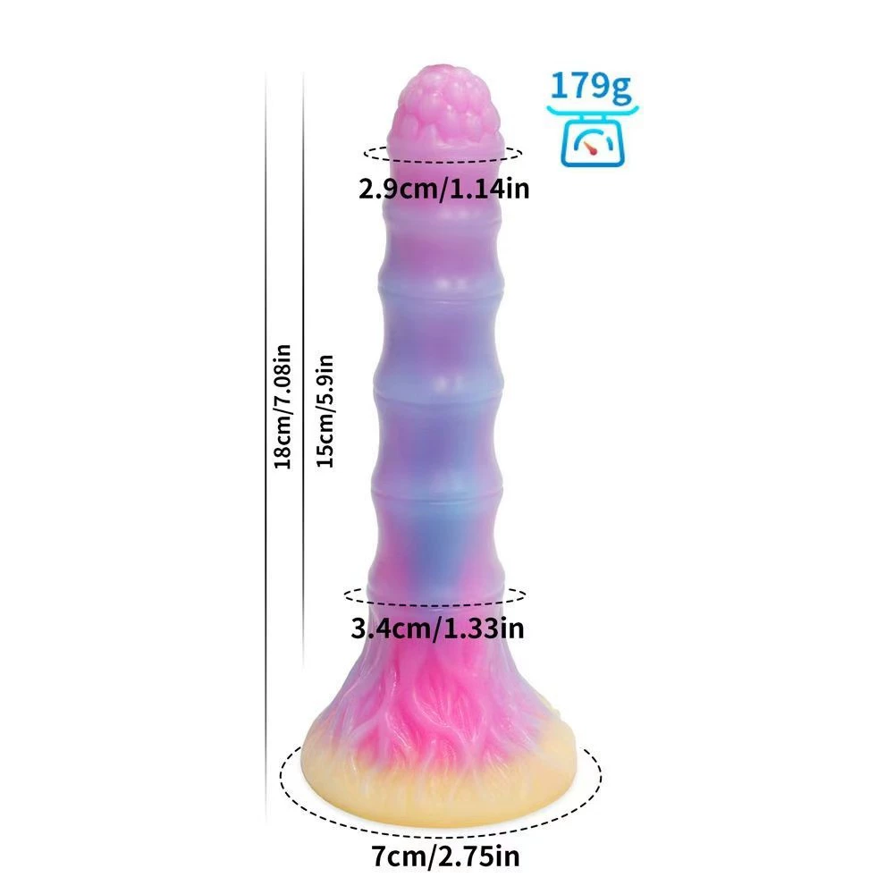Силиконовый вагинальный dildo, светящийся платиновый силикон, фактурный фантазийный дизайн, 18,6 × 5,6 см