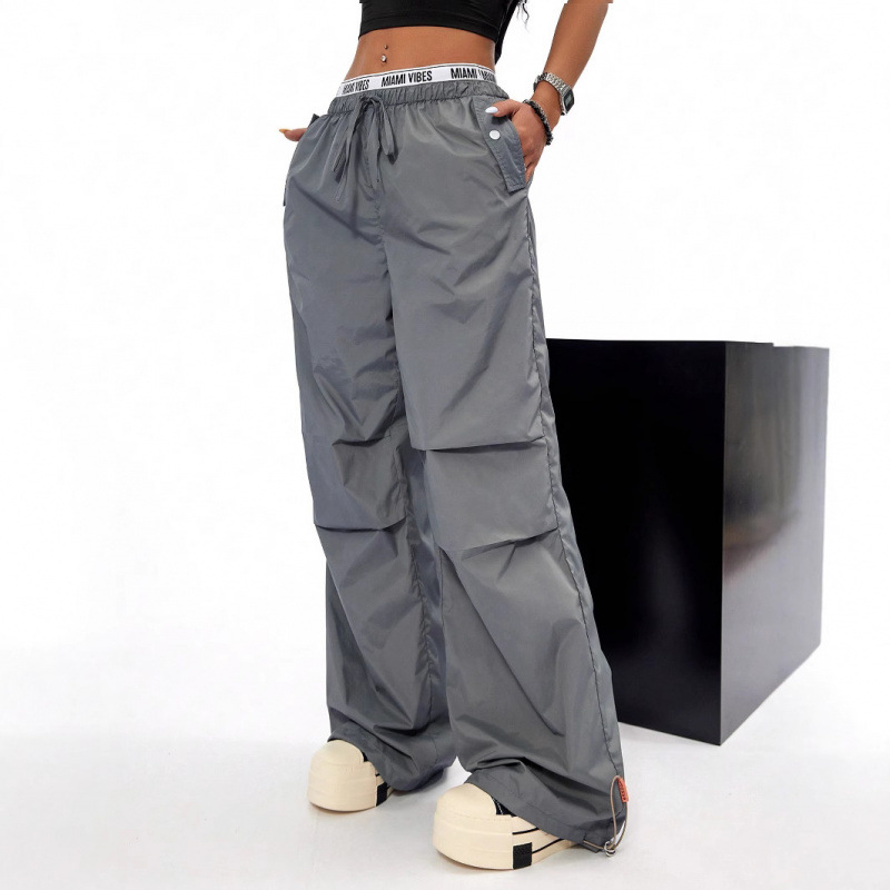 Vintage Military Cargo Pants For Women - High Waist Loose Fit Parachute Pants With Drawstring & Pleats, Polyester Casual Streetwear, XS-XL_voghion.com
