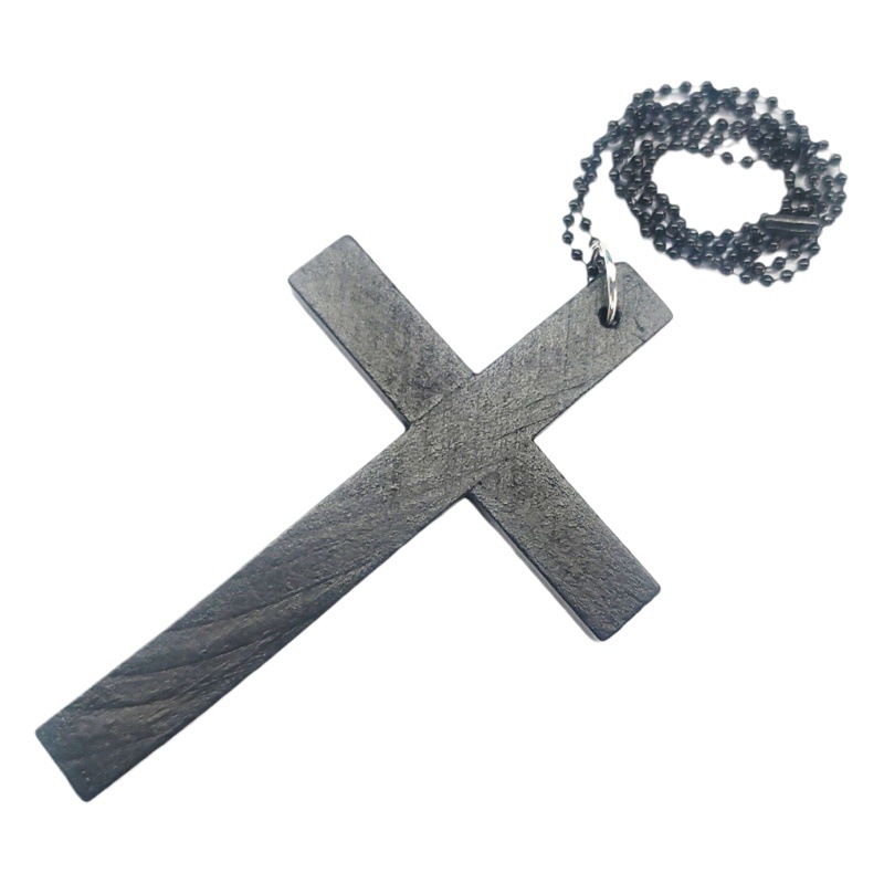 AliExpress Hot European and American Fashion Cross Necklace Religious Wooden Simple All Match Woolen Chain Accessories Necklace