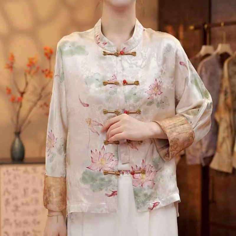【荷花】双面双穿新中式提花国风香云纱复古时尚盘扣新款上衣开衫|undefined