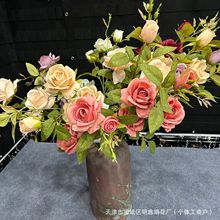 三头新月玫瑰花束 客厅装饰仿真假花 婚庆人造花 单支玫瑰绢花