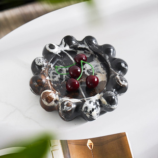 Medieval French Wabi-Sabi Style Natural Marble Fruit Plate Designer Model Room Jewelry Storage Dish Desktop Decoration