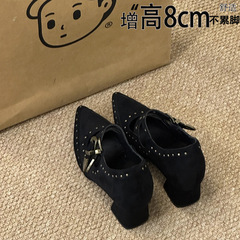 【现货】复古尖头浅口内增高单鞋女设计感法式晚晚风玛丽珍鞋子