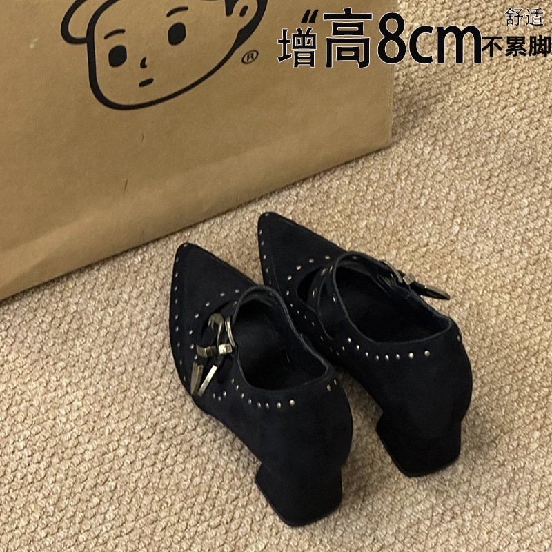 【现货】复古尖头浅口内增高单鞋女设计感法式晚晚风玛丽珍鞋子|undefined