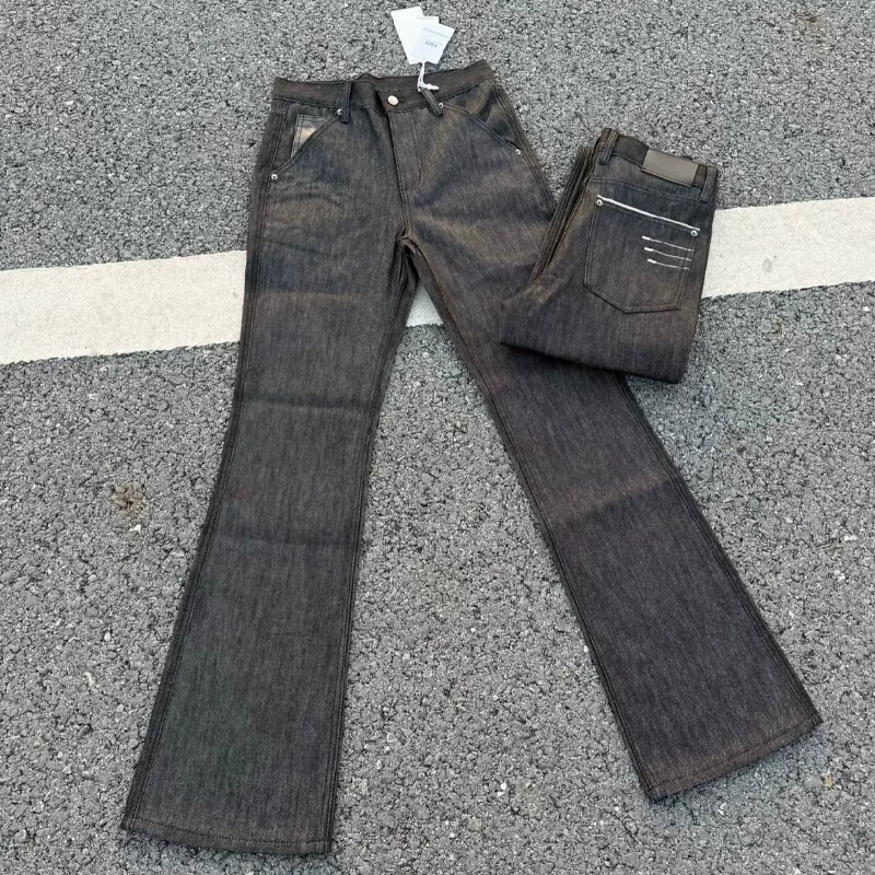 Four-Stripe Narrow Black Embroidered Raw Denim Jeans for Men and Women, Straight-Leg Slimming Casual Vibe Pants for Summer Travel