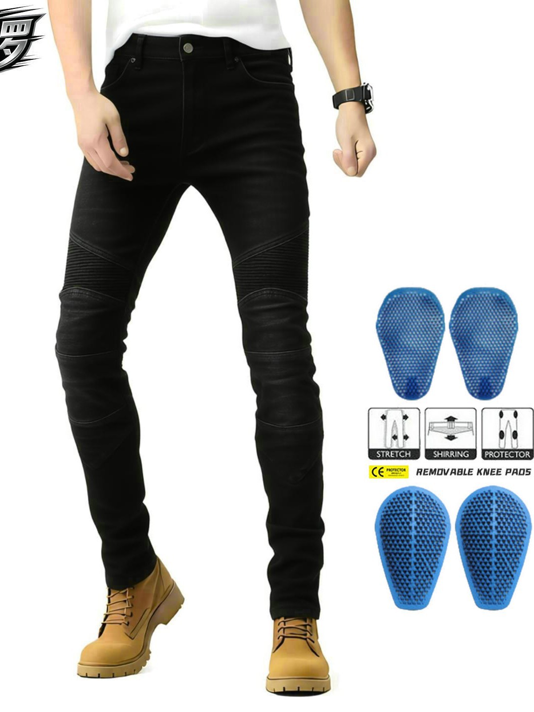 Pantalones de la motocicleta pantalones vaqueros de los hombres retro angustiado casual pantalones de la motocicleta stretch montar Caballero anti-caída de silicona