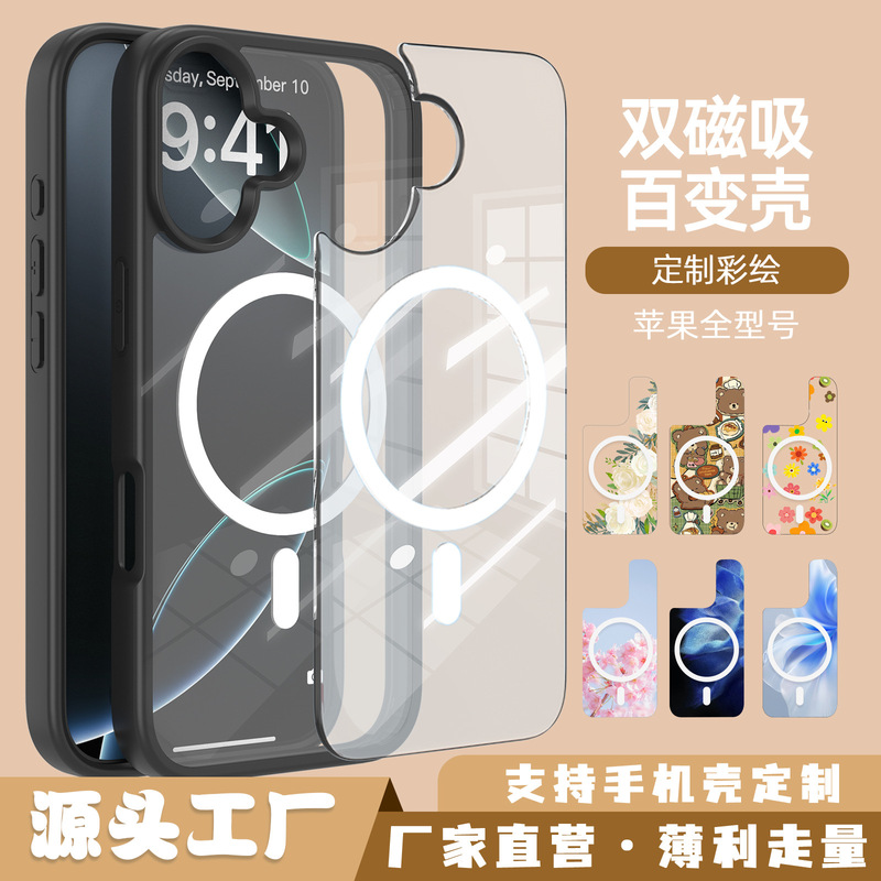 Creative Anti-Fingerprint Case with Interchangeable Double-Sided Magnetic Back Panel for iPhone 17, Anti-Wear Phone Case for Apple, Cross-Border