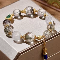 Organic ghost crystal bracelet, emerald white crystal