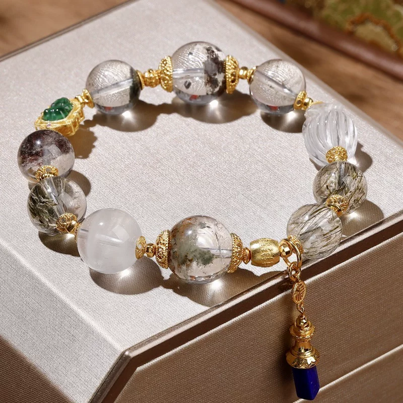 Organic ghost crystal bracelet, emerald white crystal