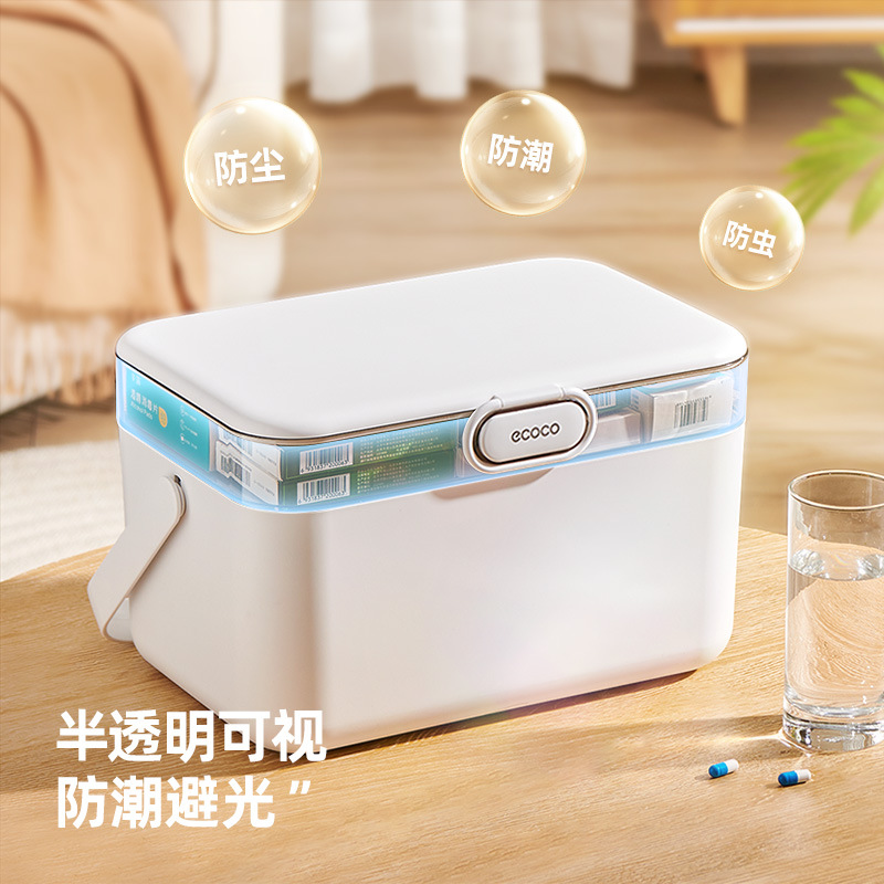 Caja de medicina doméstica de gran tamaño de Icoco, caja de medicina doméstica de gran capacidad, caja de medicina multicapa de almacenamiento de medicamentos de gran tamaño.