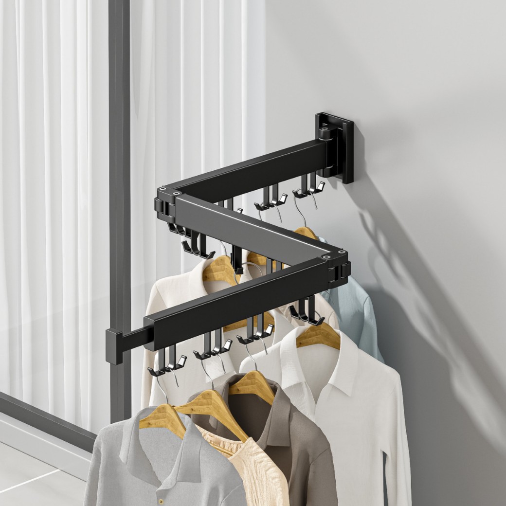Punch-free Folding Drying Rack Wall-mounted Invisible Balcony Clothes Drying Rod Bathroom Bathroom Clothes Drying Artifact